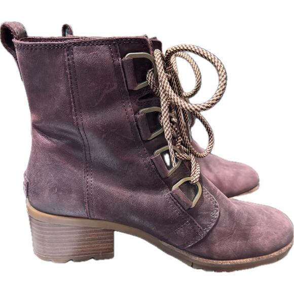 Sorel Cate Leather Lace Up Waterproof Maroon Redwood Boots Size 8.5 - Picture 6 of 12